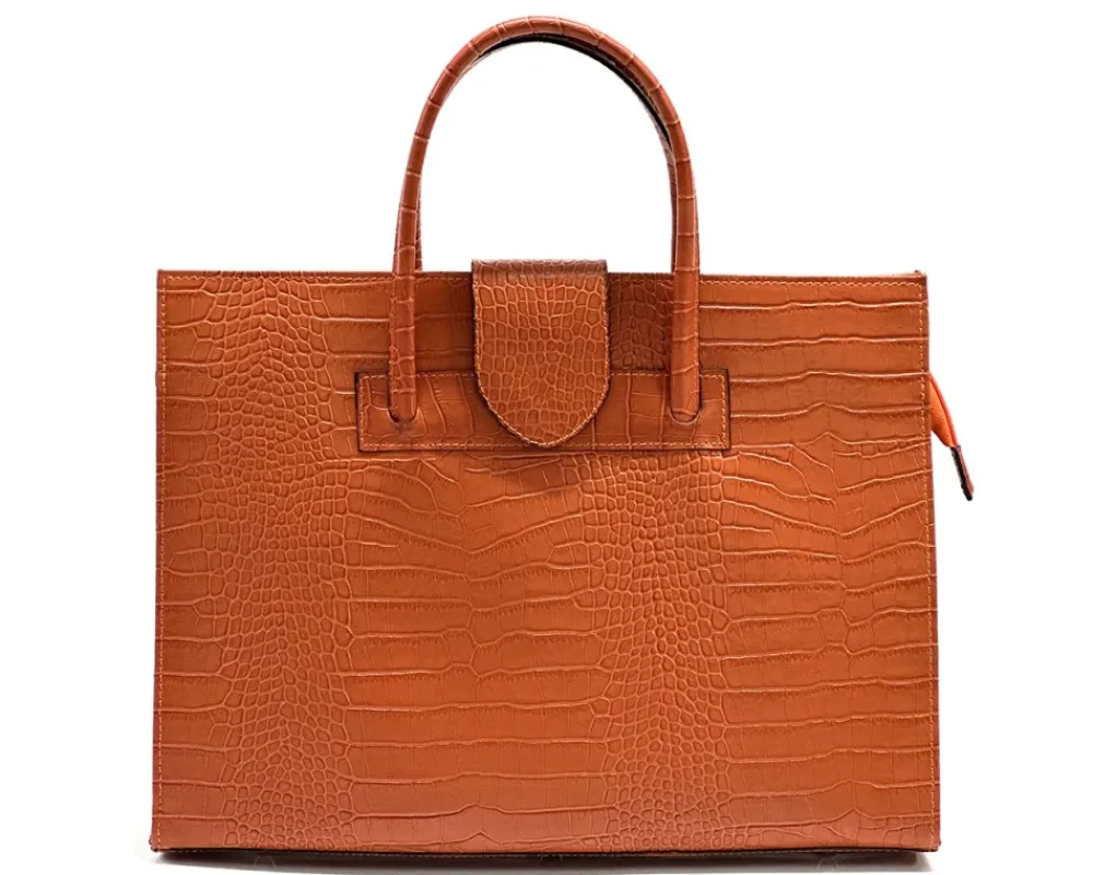 Crocetta Elegant Crocodile-Embossed Leather Briefcase*Florence Best