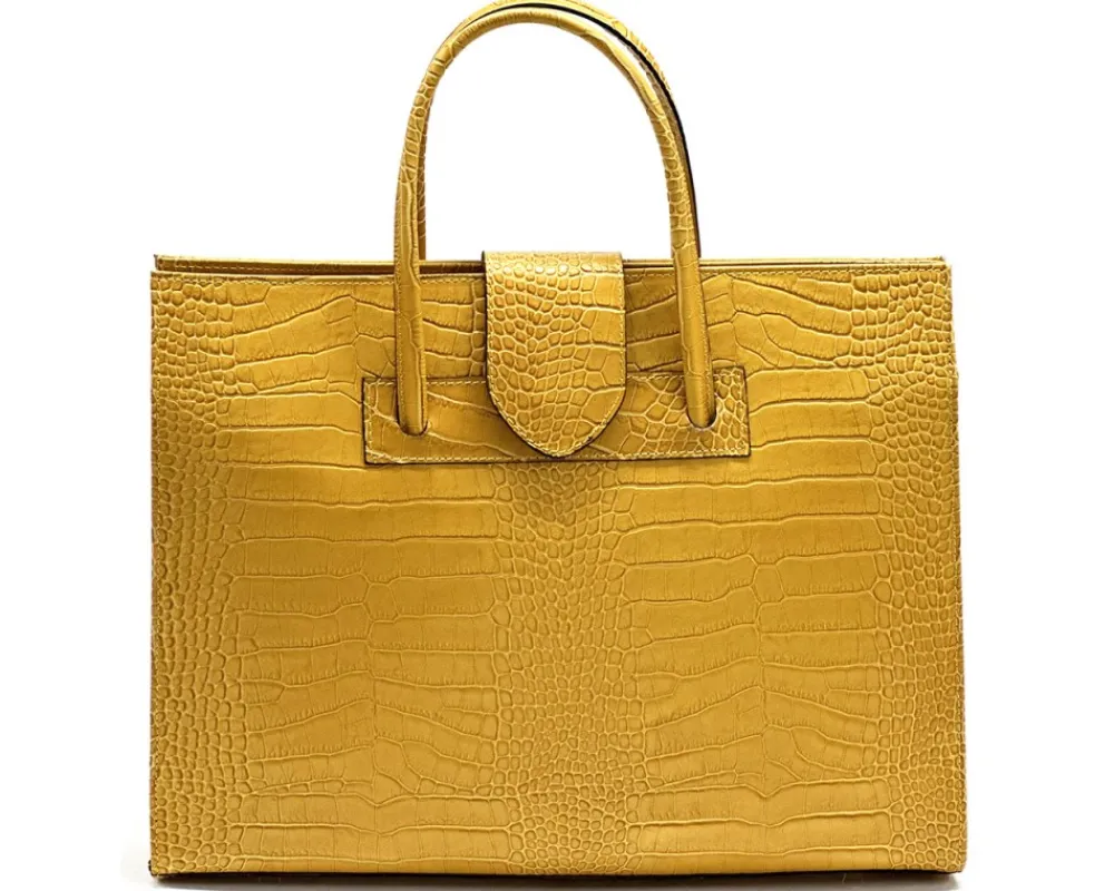 Crocetta Elegant Crocodile-Embossed Leather Briefcase*Florence Best