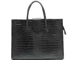 Crocetta Elegant Crocodile-Embossed Leather Briefcase*Florence Best