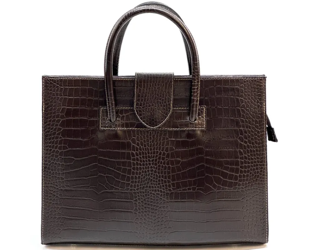 Crocetta Elegant Crocodile-Embossed Leather Briefcase*Florence Best