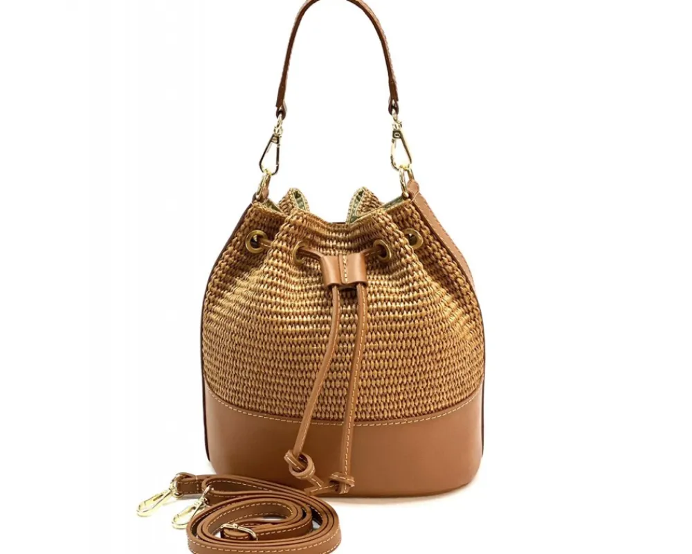 Ischia Bucket Bag in Rafia and Italian Leather*Florence Sale