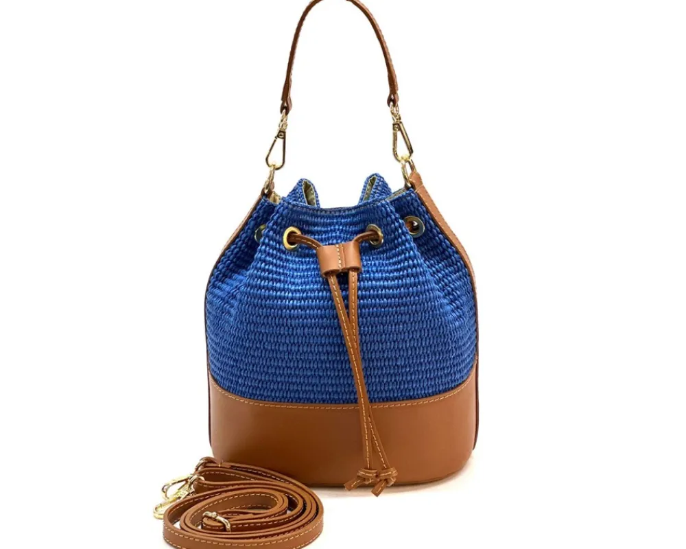 Ischia Bucket Bag in Rafia and Italian Leather*Florence Sale