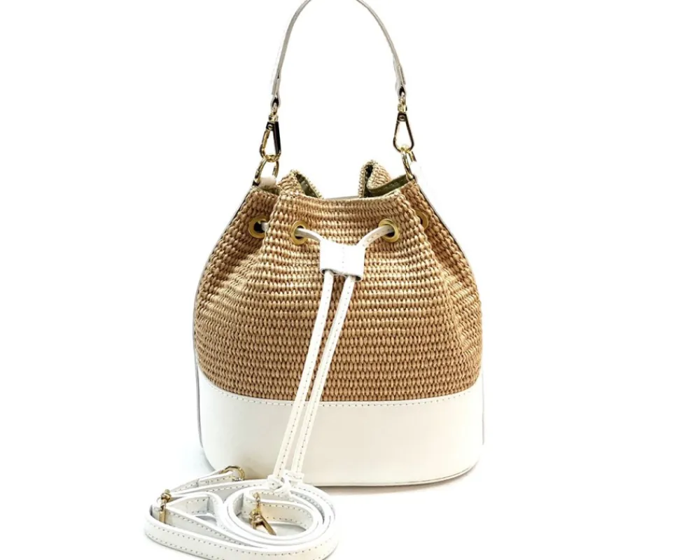Ischia Bucket Bag in Rafia and Italian Leather*Florence Sale