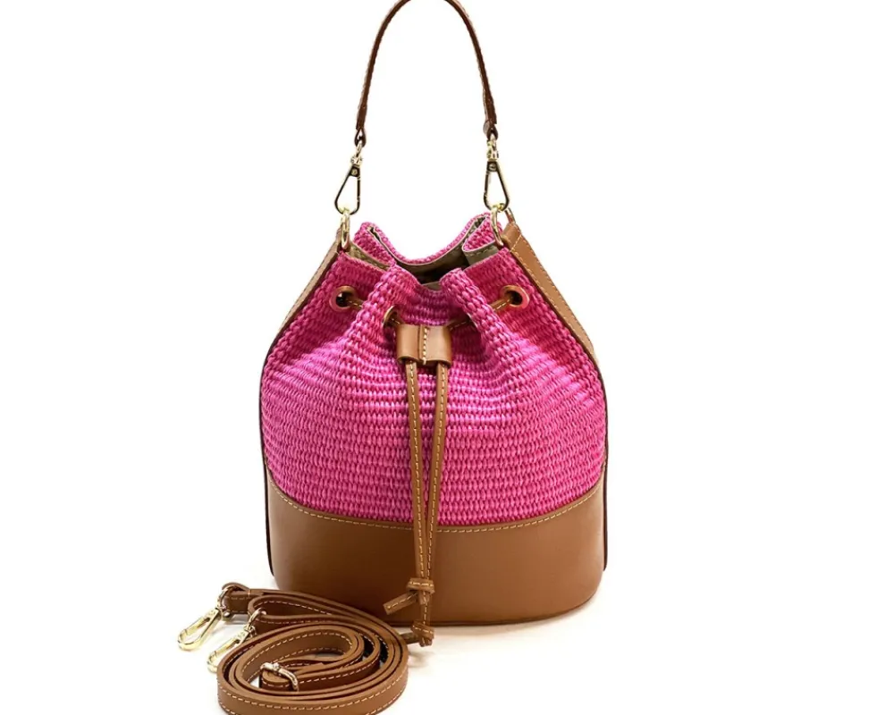 Ischia Bucket Bag in Rafia and Italian Leather*Florence Sale
