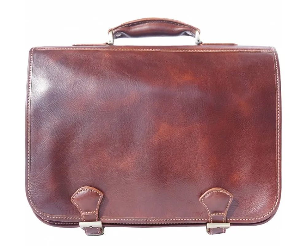 Leather briefcase in two compartments with double pockets on the front*Florence Clearance