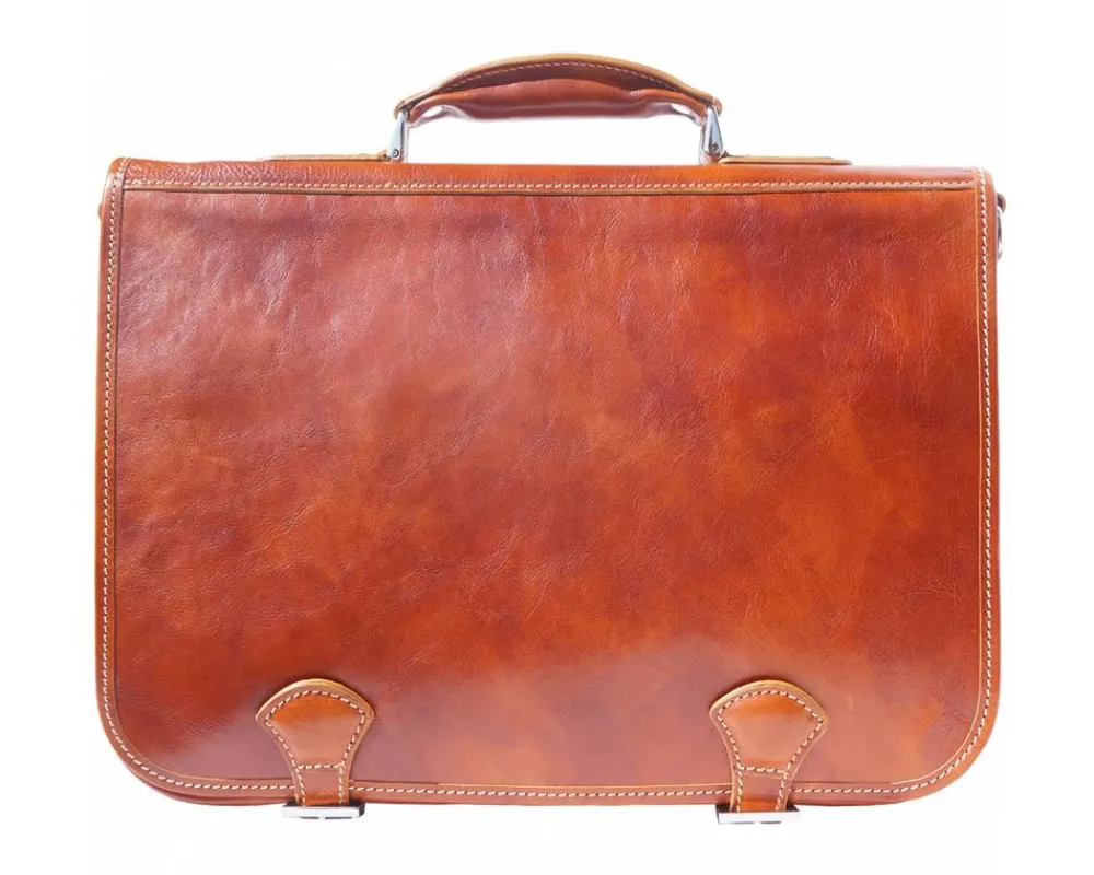 Leather briefcase in two compartments with double pockets on the front*Florence Clearance