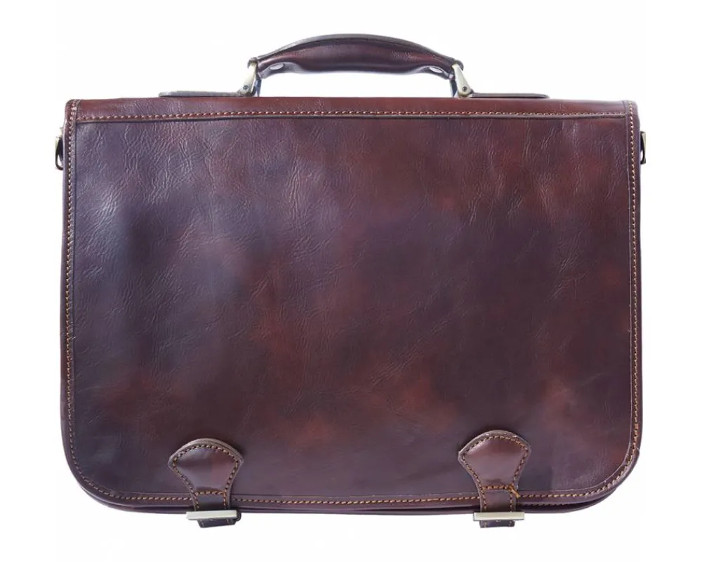 Leather briefcase in two compartments with double pockets on the front*Florence Clearance