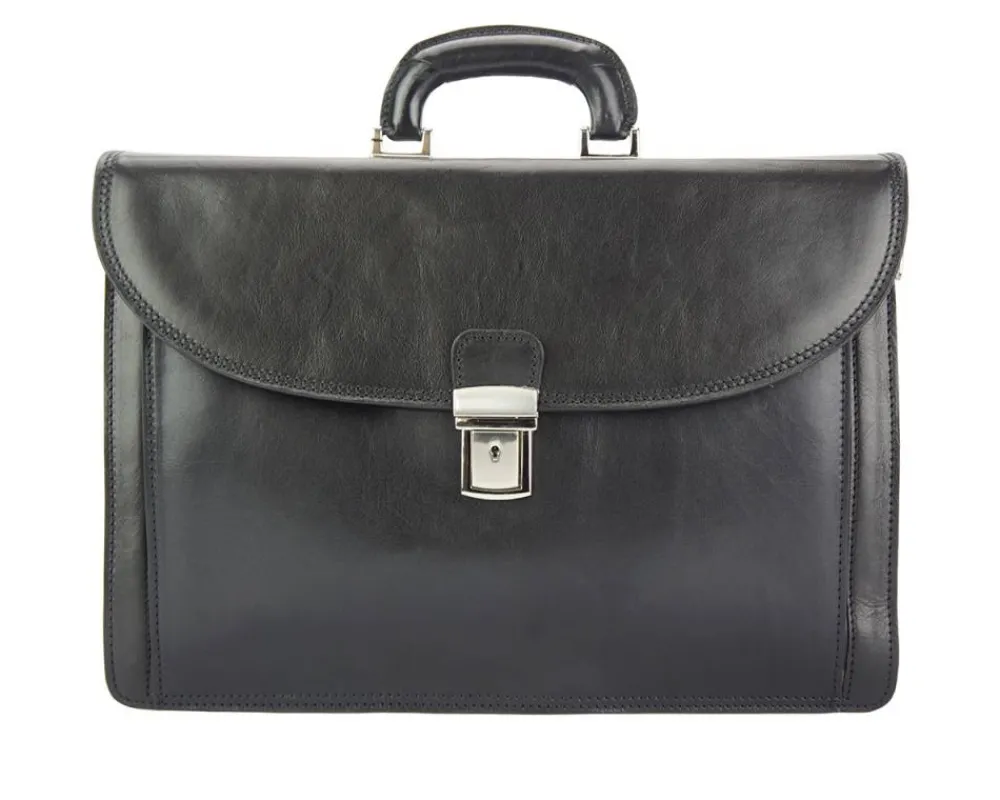 Leather Business Briefcase Beniamino with front pocket*Florence Outlet