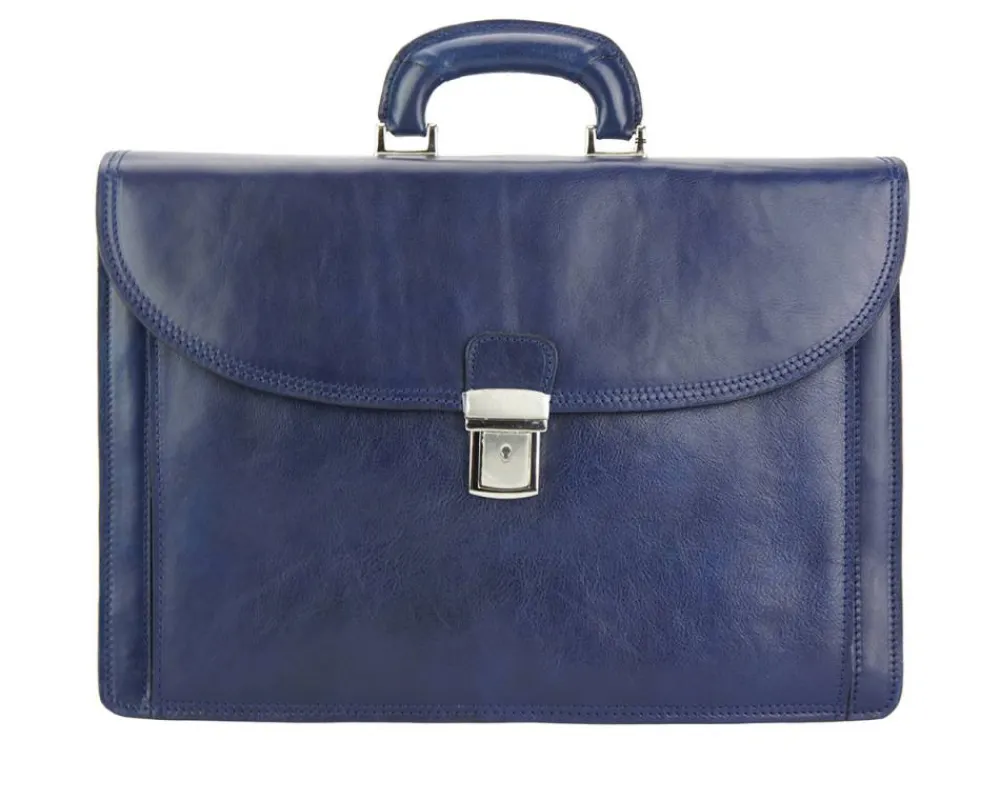 Leather Business Briefcase Beniamino with front pocket*Florence Outlet