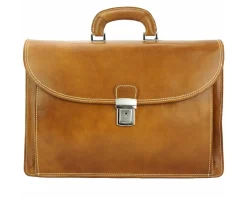 Leather Business Briefcase Beniamino with front pocket*Florence Outlet