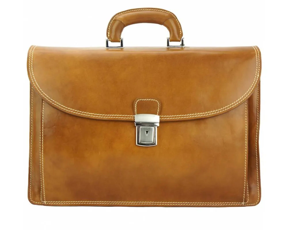 Leather Business Briefcase Beniamino with front pocket*Florence Outlet