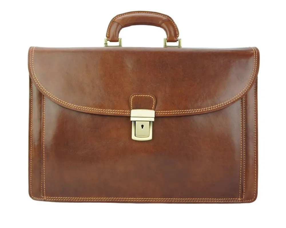 Leather Business Briefcase Beniamino with front pocket*Florence Outlet